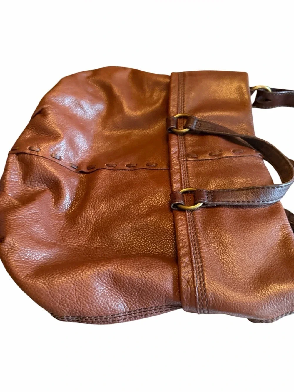 Lucky Brand Abbey Road Fold Over Cinnamon Brown Leather Handbag Shoulder Bag